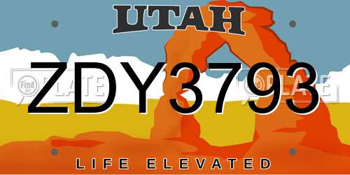ZDY3793 Utah License Plate