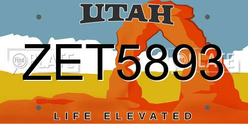 ZET5893 Utah License Plate