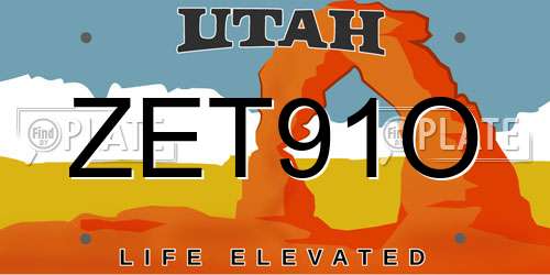 ZET91O Utah License Plate