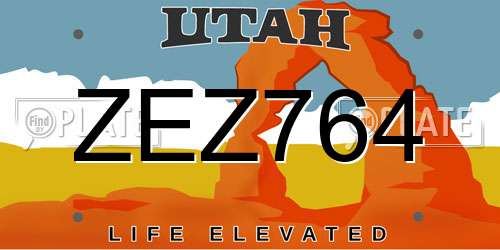 ZEZ764 Utah License Plate