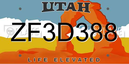 ZF3D388 Utah License Plate