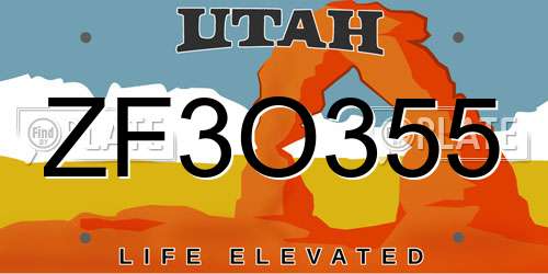 ZF3O355 Utah License Plate