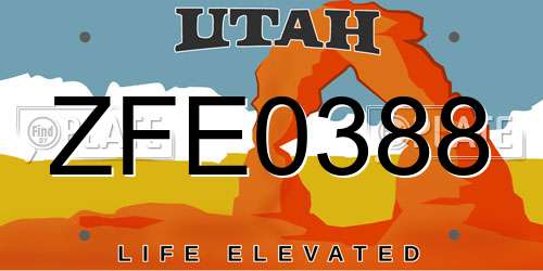 ZFE0388 Utah License Plate