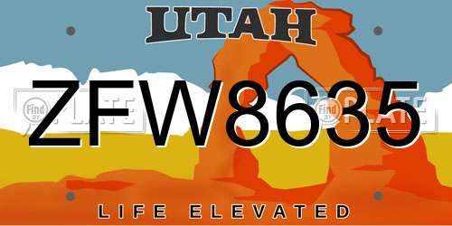 ZFW8635 Utah License Plate