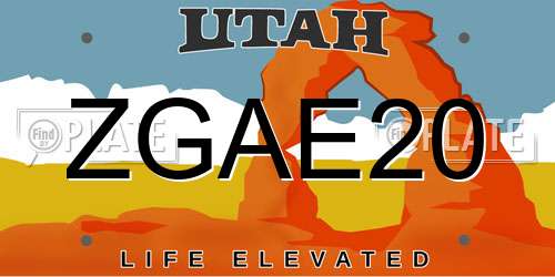 ZGAE20 Utah License Plate