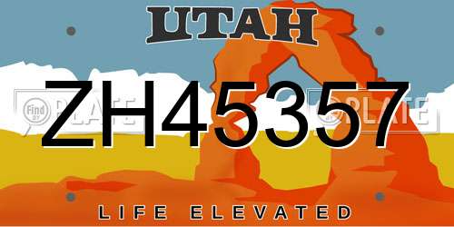 ZH45357 Utah License Plate