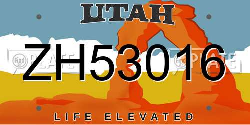 ZH53016 Utah License Plate
