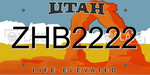 ZHB2222 Utah License Plate