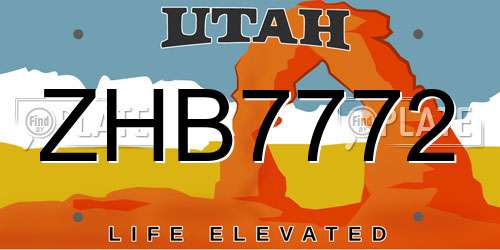ZHB7772 Utah License Plate