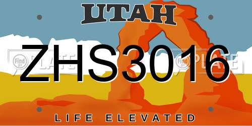 ZHS3016 Utah License Plate