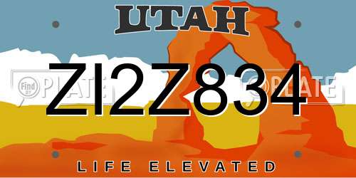 ZI2Z834 Utah License Plate
