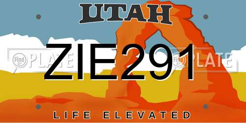 ZIE291 Utah License Plate