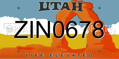 ZIN0678 Utah License Plate