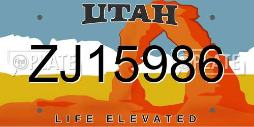 ZJ15986 Utah License Plate