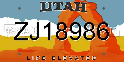 ZJ18986 Utah License Plate