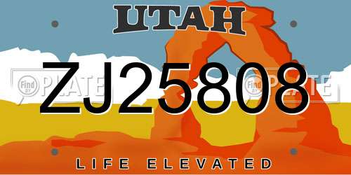 ZJ25808 Utah License Plate