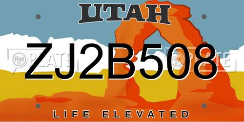ZJ2B508 Utah License Plate