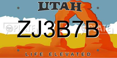 ZJ3B7B Utah License Plate