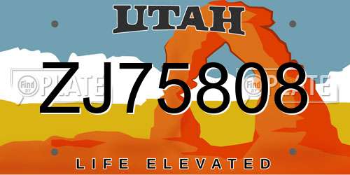 ZJ75808 Utah License Plate