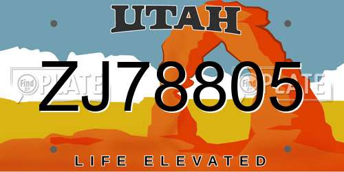 ZJ78805 Utah License Plate