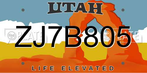 ZJ7B805 Utah License Plate