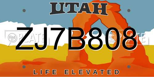 ZJ7B808 Utah License Plate