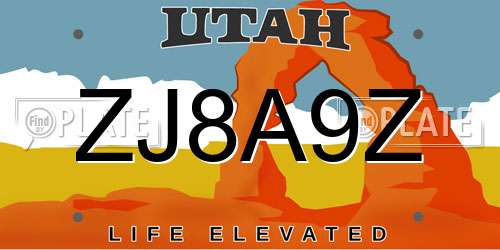 ZJ8A9Z Utah License Plate