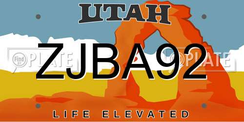 ZJBA92 Utah License Plate