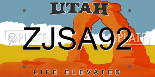 ZJSA92 Utah License Plate