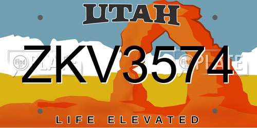 ZKV3574 Utah License Plate