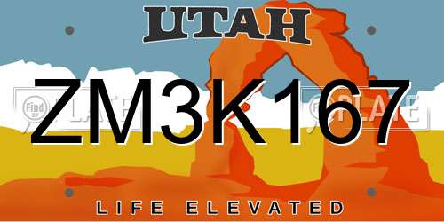 ZM3K167 Utah License Plate