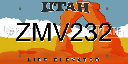 ZMV232 Utah License Plate