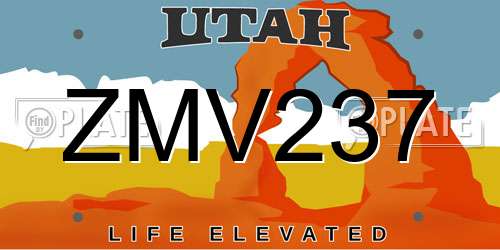 ZMV237 Utah License Plate