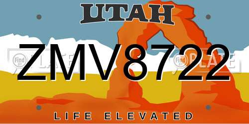ZMV8722 Utah License Plate