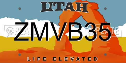 ZMVB35 Utah License Plate