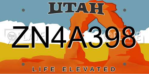 ZN4A398 Utah License Plate