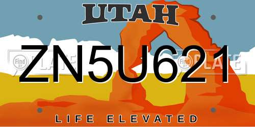ZN5U621 Utah License Plate