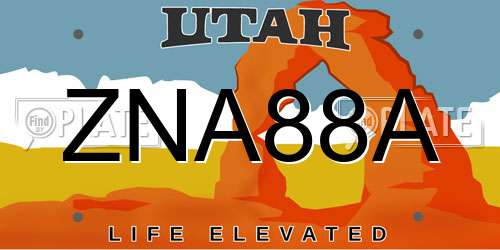 ZNA88A Utah License Plate