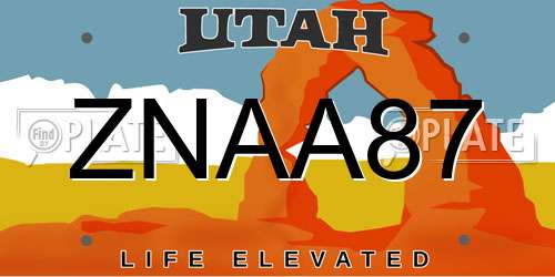 ZNAA87 Utah License Plate