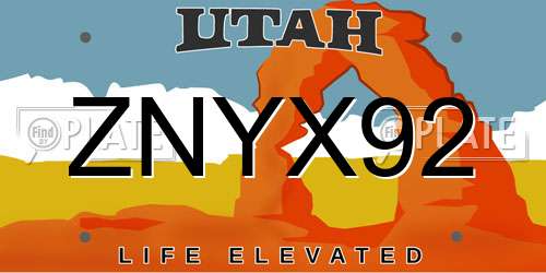 ZNYX92 Utah License Plate