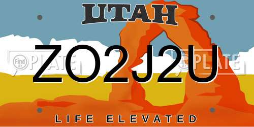 ZO2J2U Utah License Plate