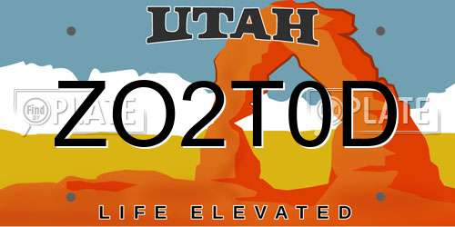 ZO2T0D Utah License Plate