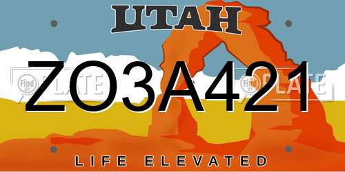 ZO3A421 Utah License Plate