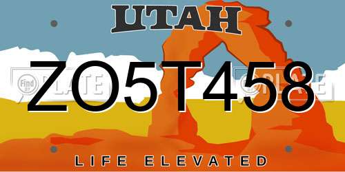 ZO5T458 Utah License Plate