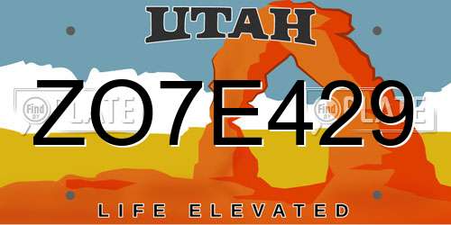 ZO7E429 Utah License Plate