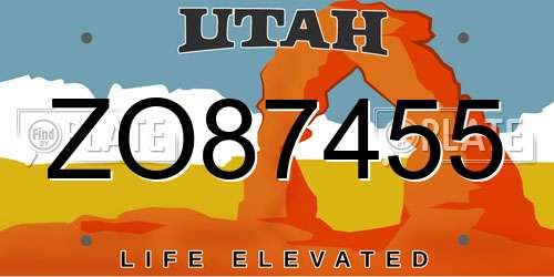 ZO87455 Utah License Plate