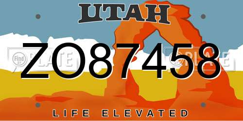 ZO87458 Utah License Plate