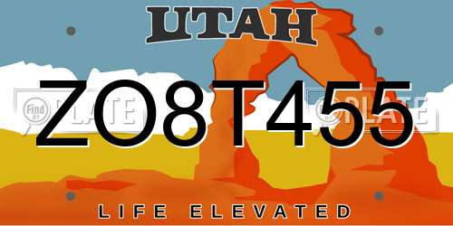 ZO8T455 Utah License Plate