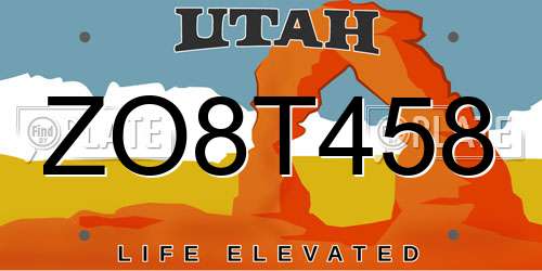 ZO8T458 Utah License Plate