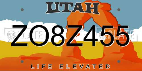ZO8Z455 Utah License Plate